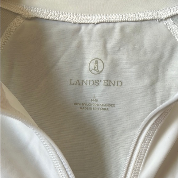 White Lands End Zip-Up Swim Shirt - Picture 2 of 2